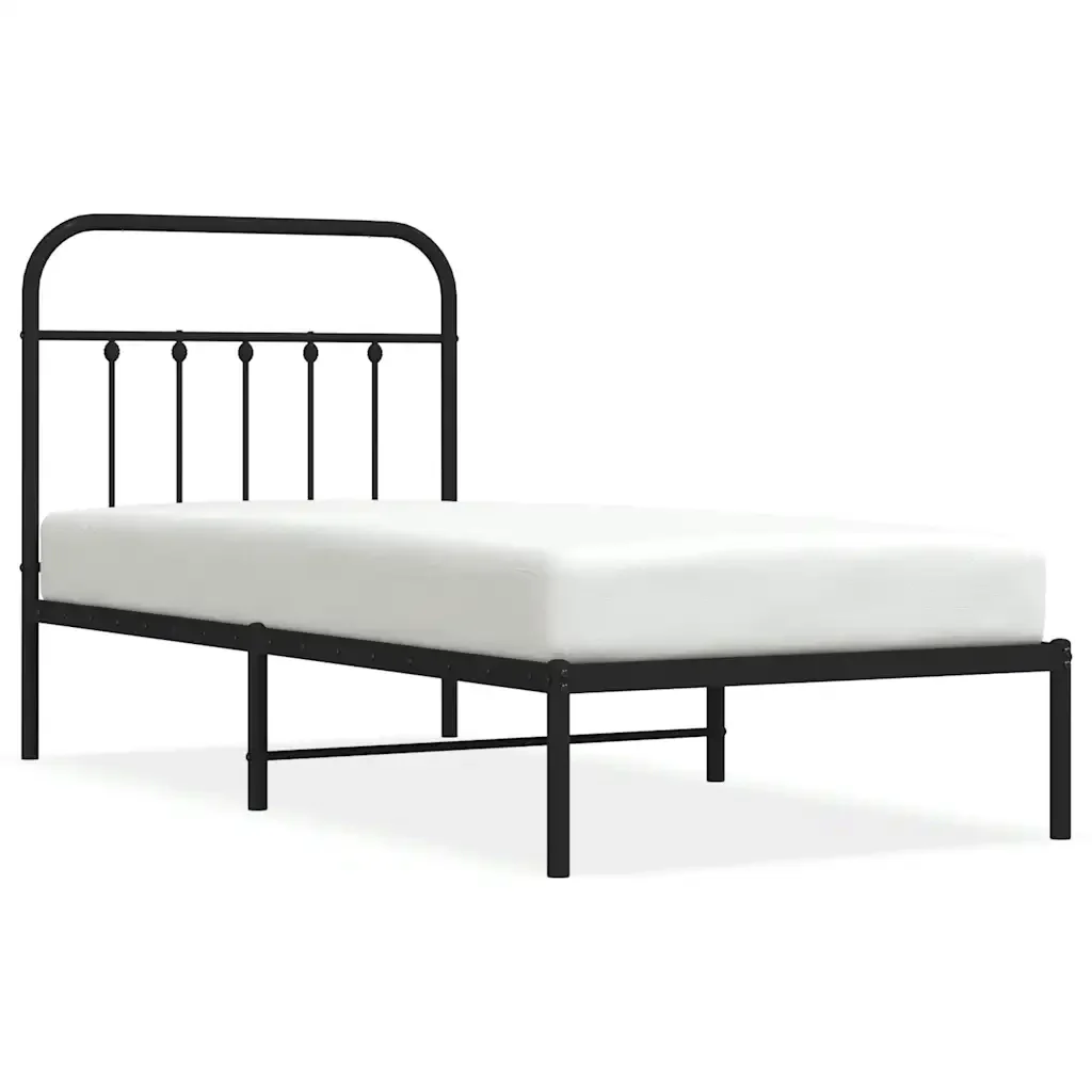 Letto singolo | Letto per adulti | Giroletto con Testiera in Metallo Nero 90x200 cm