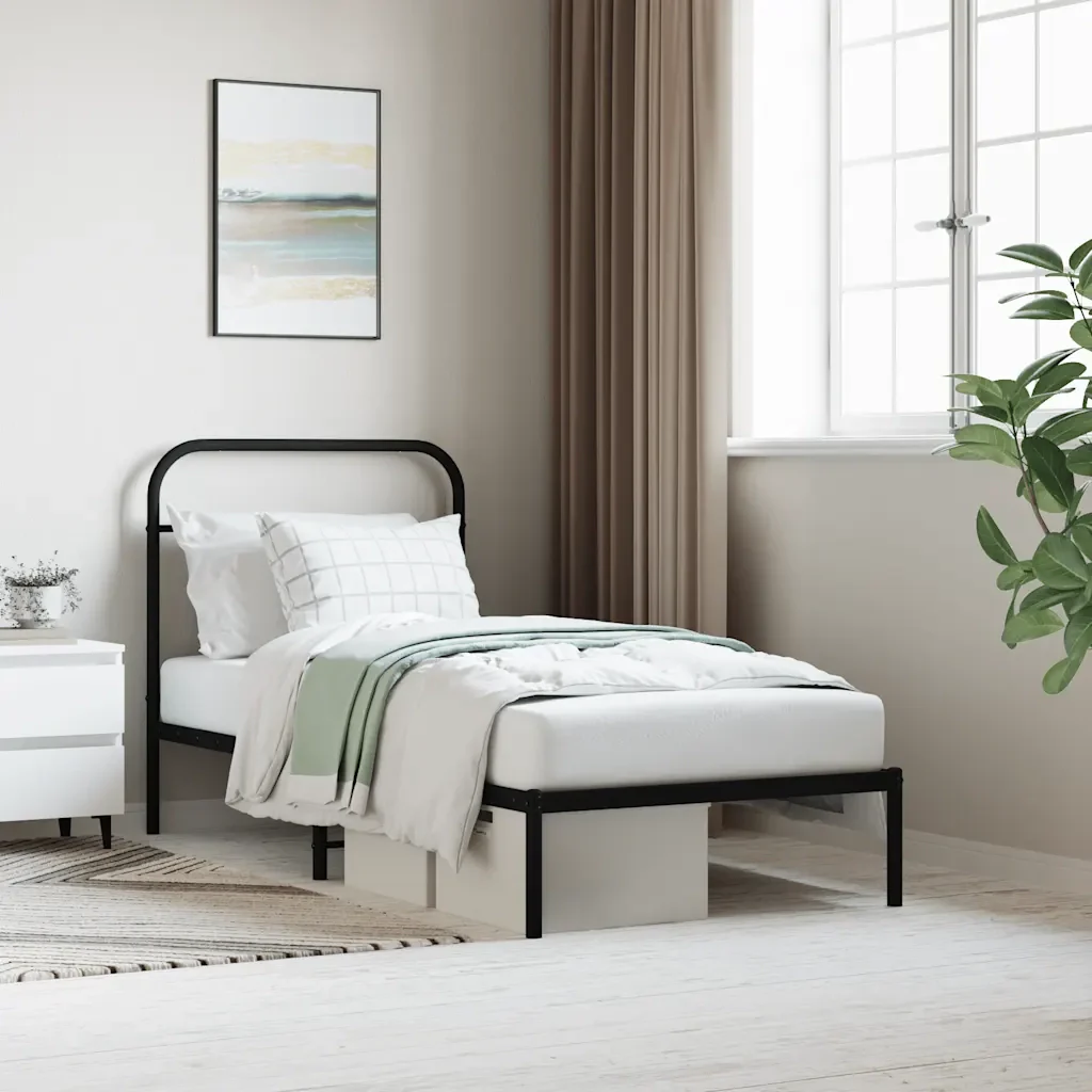 Letto singolo | Letto per adulti | Giroletto con Testiera in Metallo Nero 90x200 cm - Image 2