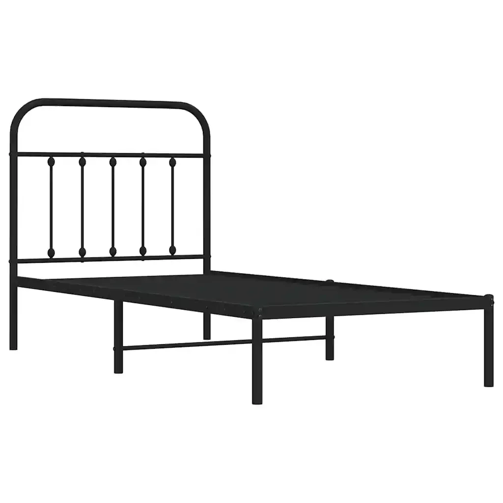Letto singolo | Letto per adulti | Giroletto con Testiera in Metallo Nero 90x200 cm - Image 3