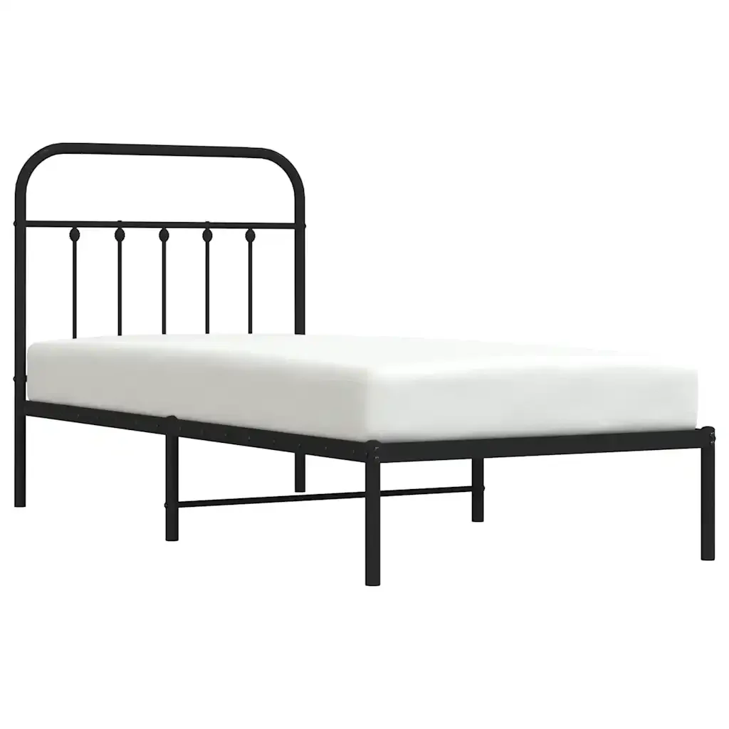 Letto singolo | Letto per adulti | Giroletto con Testiera in Metallo Nero 90x200 cm - Image 5