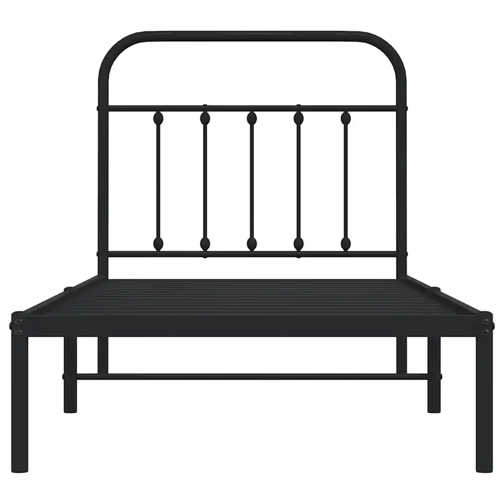 Letto singolo | Letto per adulti | Giroletto con Testiera in Metallo Nero 90x200 cm - Image 6