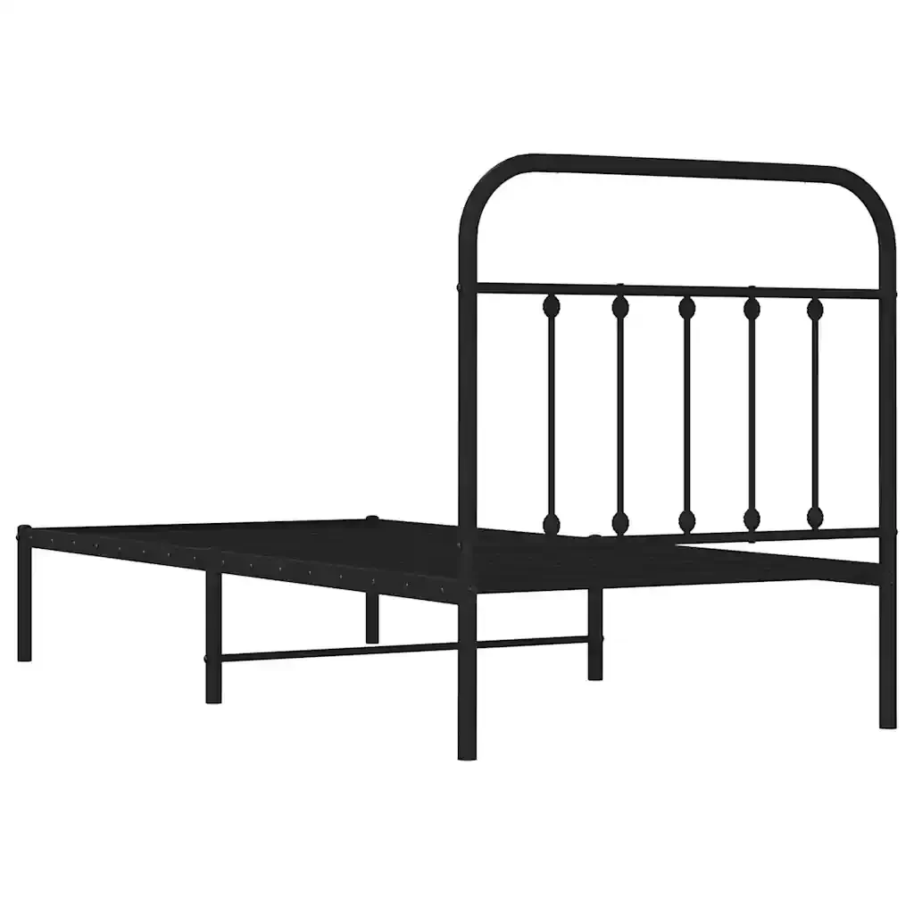 Letto singolo | Letto per adulti | Giroletto con Testiera in Metallo Nero 90x200 cm - Image 8