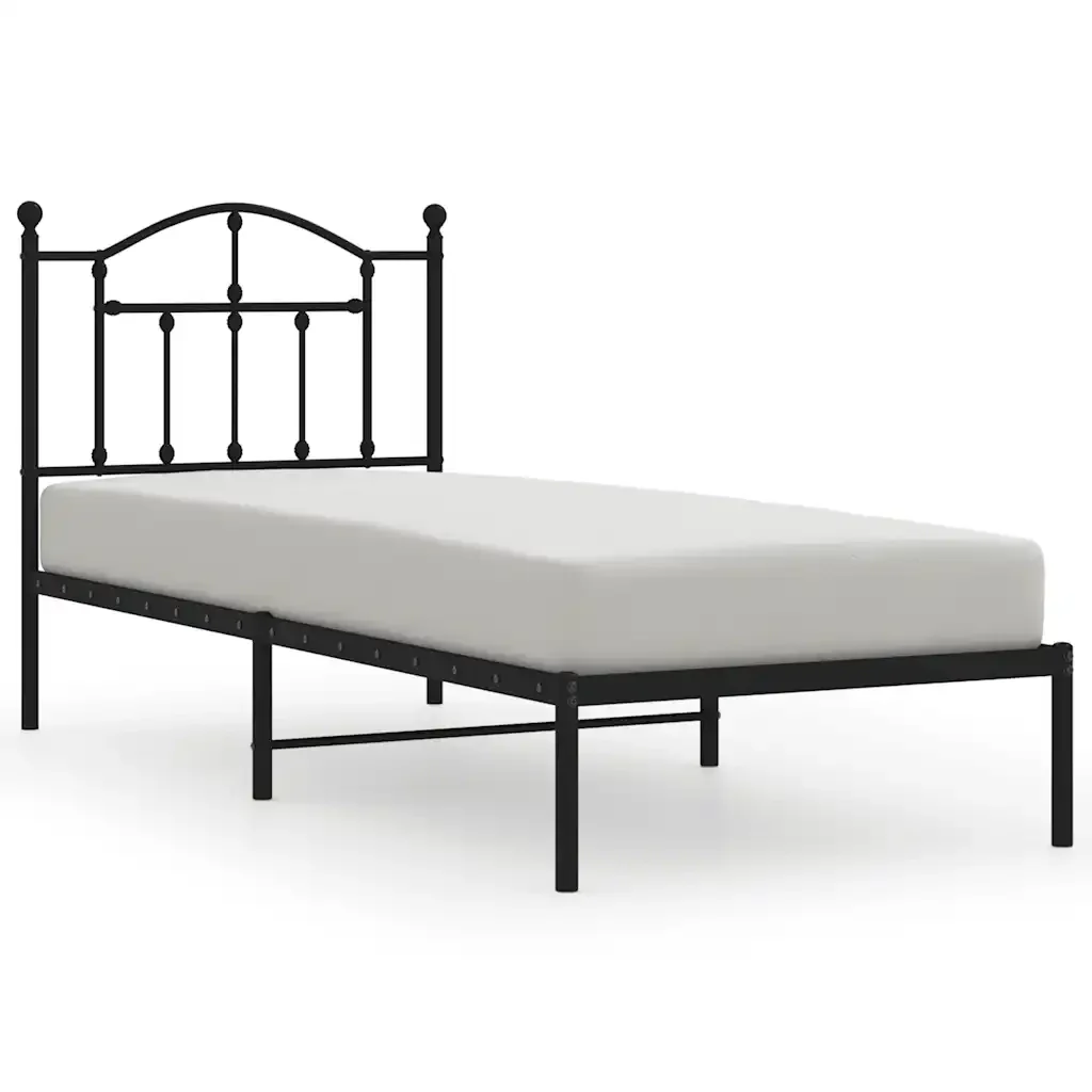 Letto singolo | Letto per adulti | Giroletto con Testiera in Metallo Nero 90x200 cm