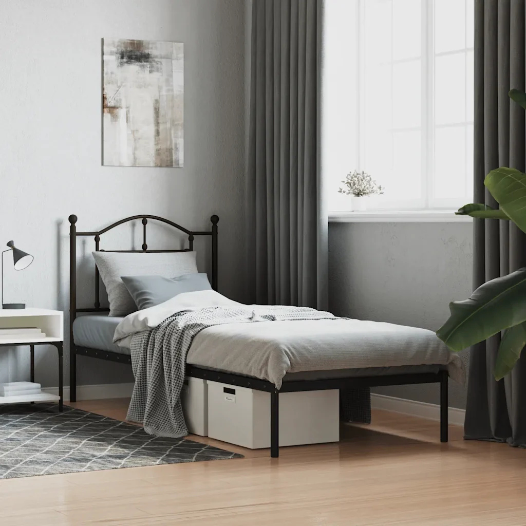 Letto singolo | Letto per adulti | Giroletto con Testiera in Metallo Nero 90x200 cm - Image 2