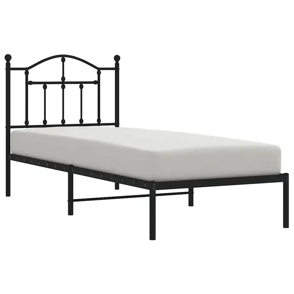 Letto singolo | Letto per adulti | Giroletto con Testiera in Metallo Nero 90x200 cm - Image 3