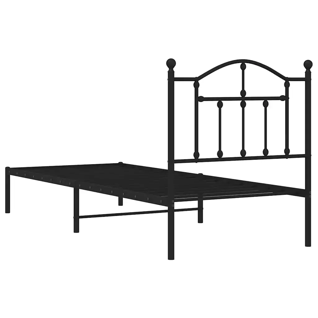 Letto singolo | Letto per adulti | Giroletto con Testiera in Metallo Nero 90x200 cm - Image 7
