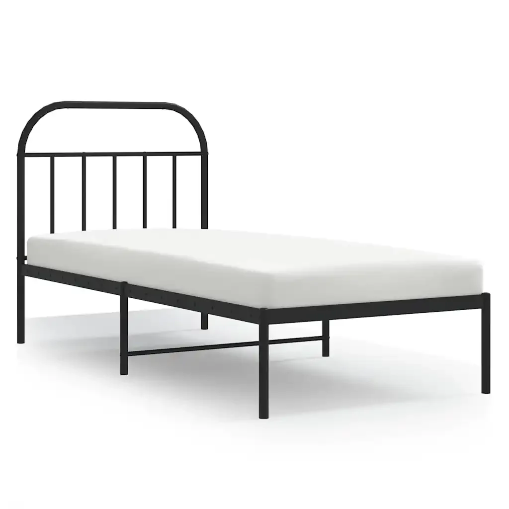 Letto singolo | Letto per adulti | Giroletto con Testiera in Metallo Nero 90x200 cm