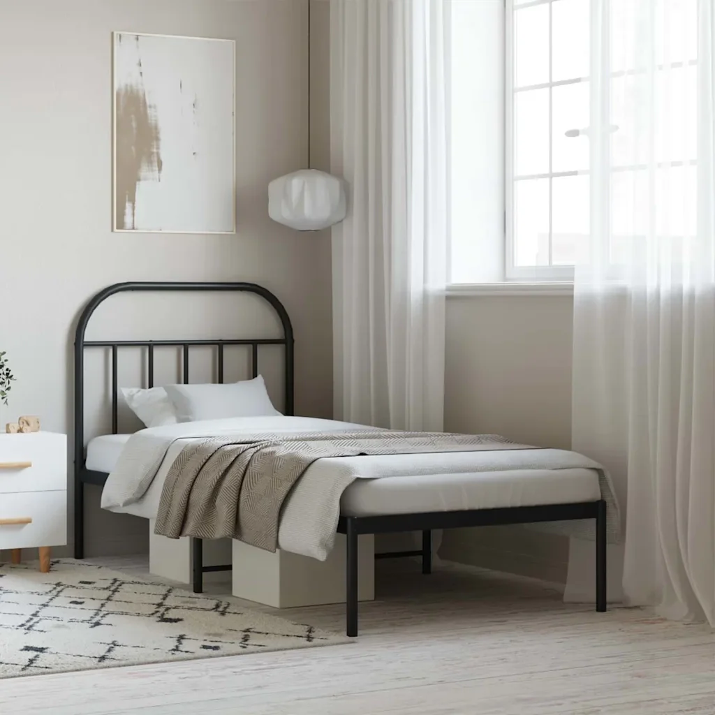 Letto singolo | Letto per adulti | Giroletto con Testiera in Metallo Nero 90x200 cm - Image 2