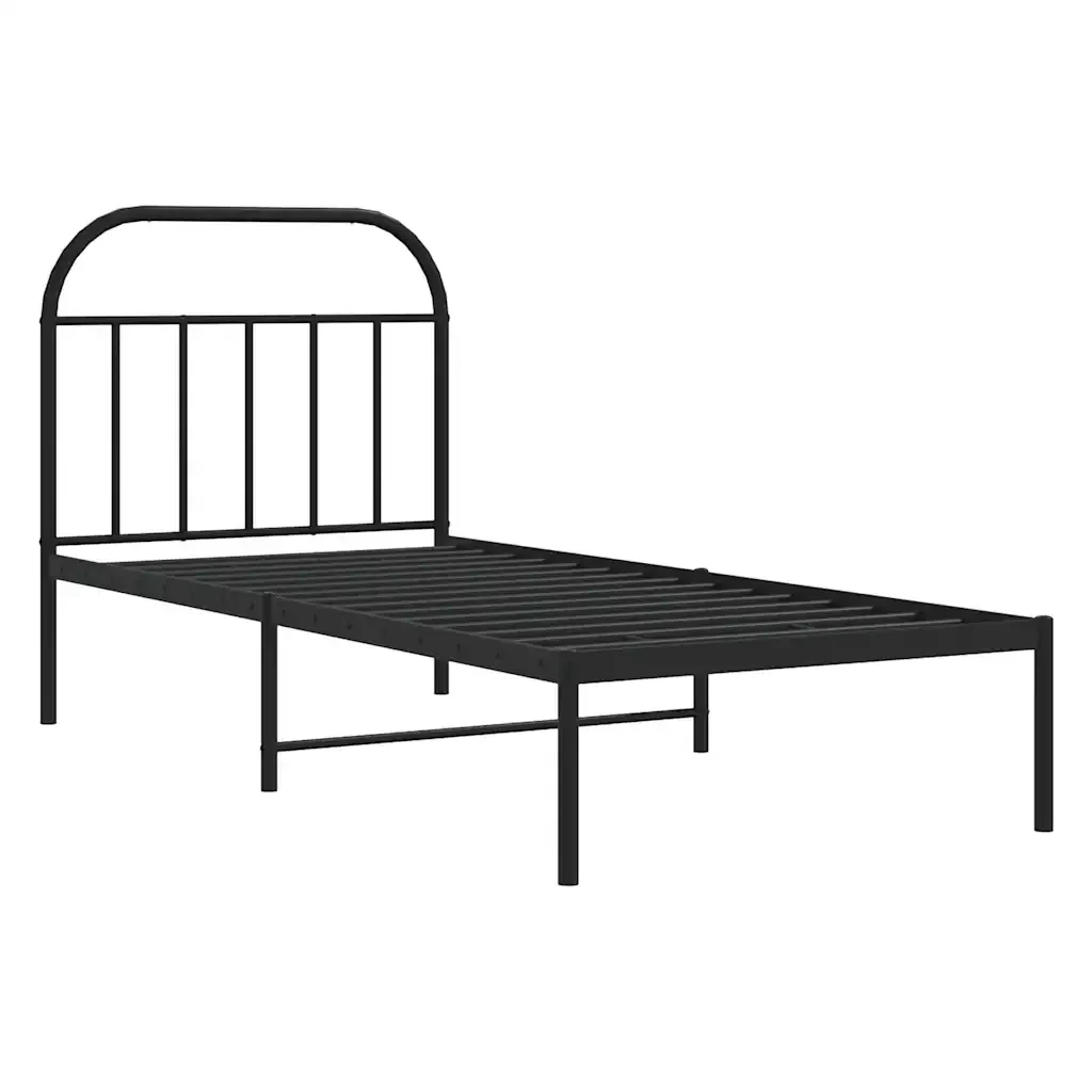 Letto singolo | Letto per adulti | Giroletto con Testiera in Metallo Nero 90x200 cm - Image 3