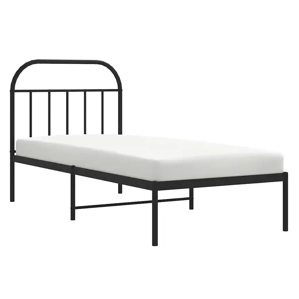 Letto singolo | Letto per adulti | Giroletto con Testiera in Metallo Nero 90x200 cm - Image 5