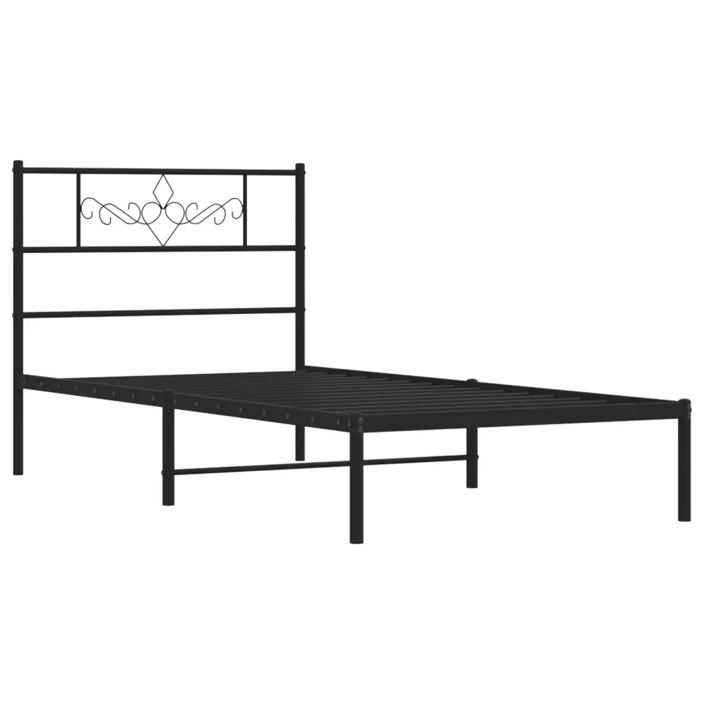 Letto singolo | Letto per adulti | Giroletto con Testiera in Metallo Nero 90x200 cm - Image 3