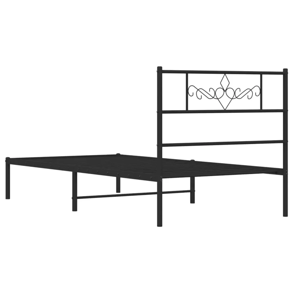 Letto singolo | Letto per adulti | Giroletto con Testiera in Metallo Nero 90x200 cm - Image 7