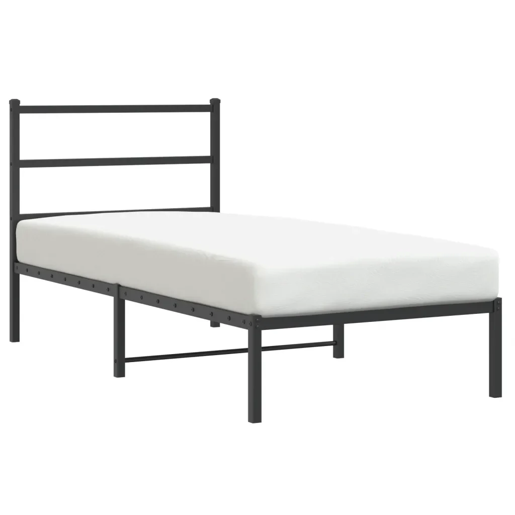 Letto singolo | Letto per adulti | Giroletto con Testiera in Metallo Nero 90x200 cm