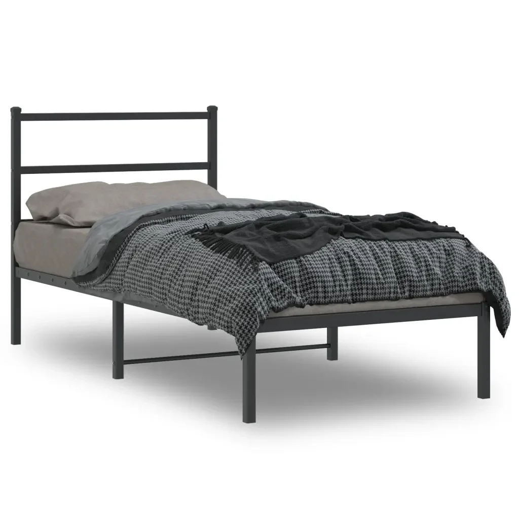 Letto singolo | Letto per adulti | Giroletto con Testiera in Metallo Nero 90x200 cm - Image 2