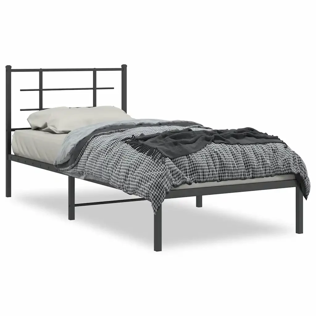 Letto singolo | Letto per adulti | Giroletto con Testiera in Metallo Nero 90x200 cm