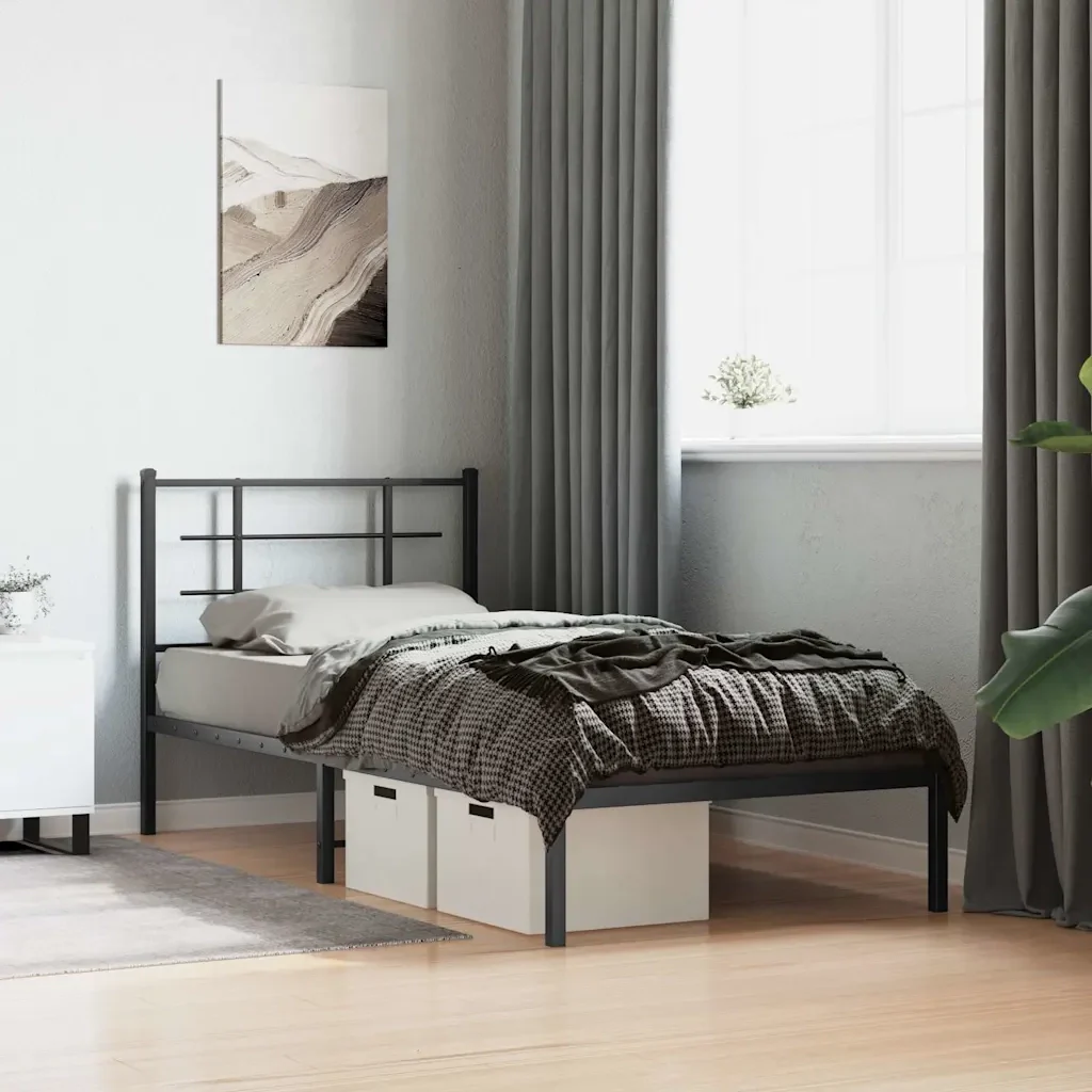 Letto singolo | Letto per adulti | Giroletto con Testiera in Metallo Nero 90x200 cm - Image 2