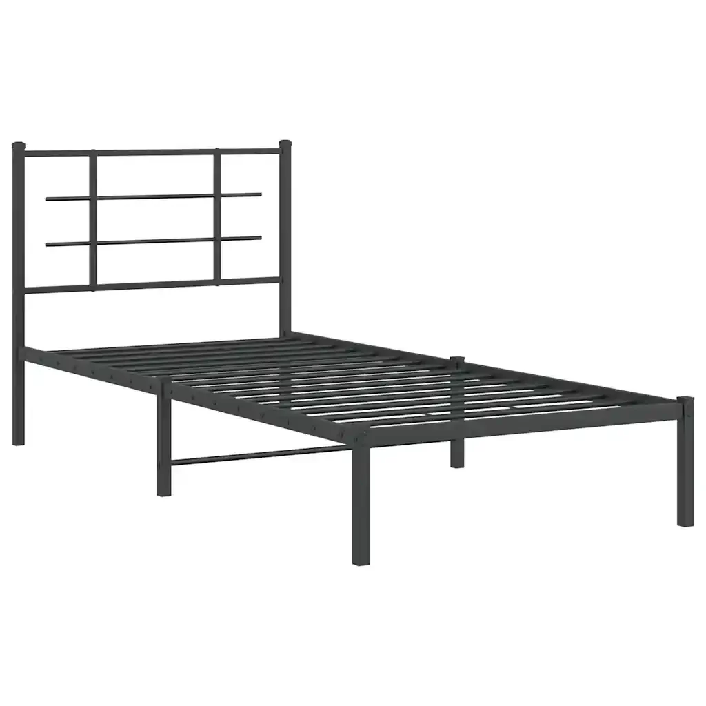 Letto singolo | Letto per adulti | Giroletto con Testiera in Metallo Nero 90x200 cm - Image 3