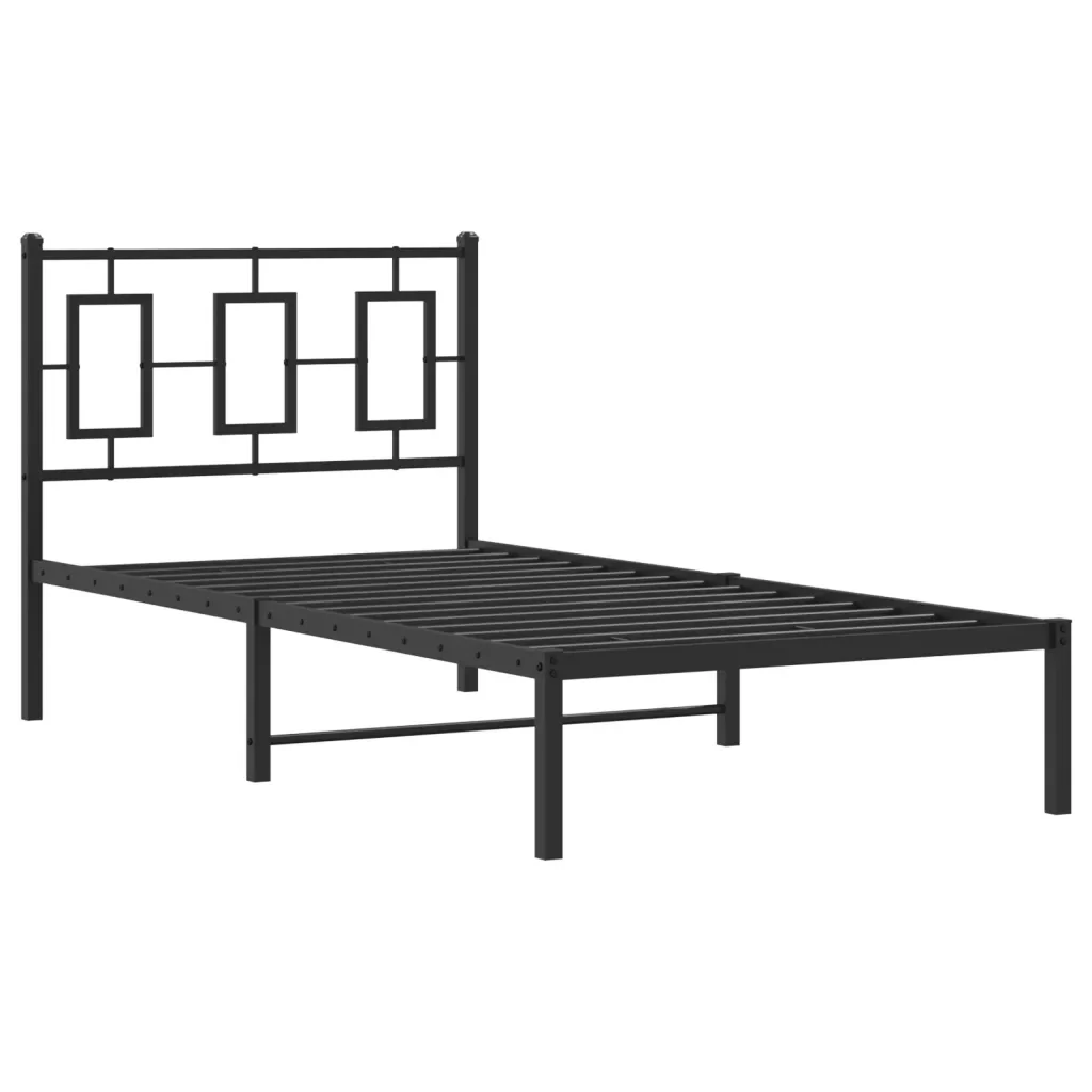 Letto singolo | Letto per adulti | Giroletto con Testiera in Metallo Nero 90x200 cm - Image 4