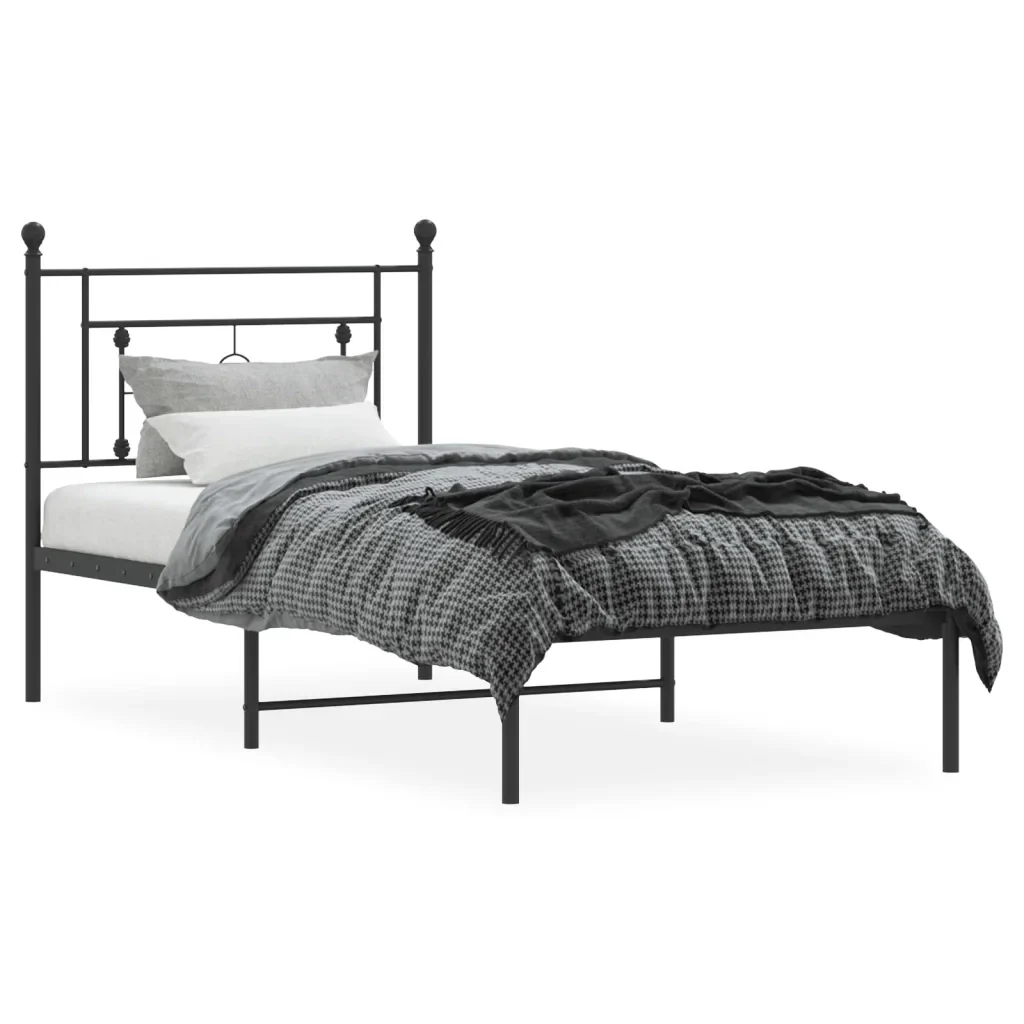 Letto singolo | Letto per adulti | Giroletto con Testiera in Metallo Nero 90x200 cm - Image 4