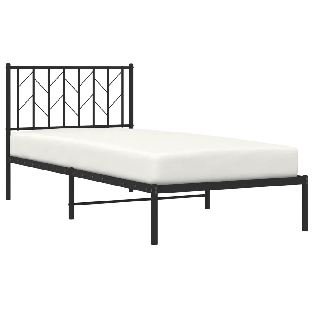 Letto singolo | Letto per adulti | Giroletto con Testiera in Metallo Nero 90x200 cm - Image 3