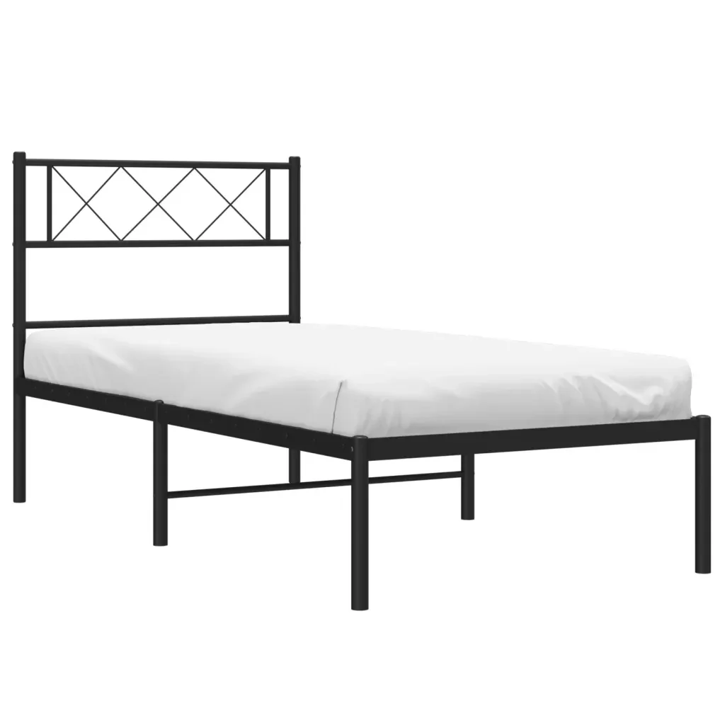 Letto singolo | Letto per adulti | Giroletto con Testiera in Metallo Nero 90x200 cm - Image 4