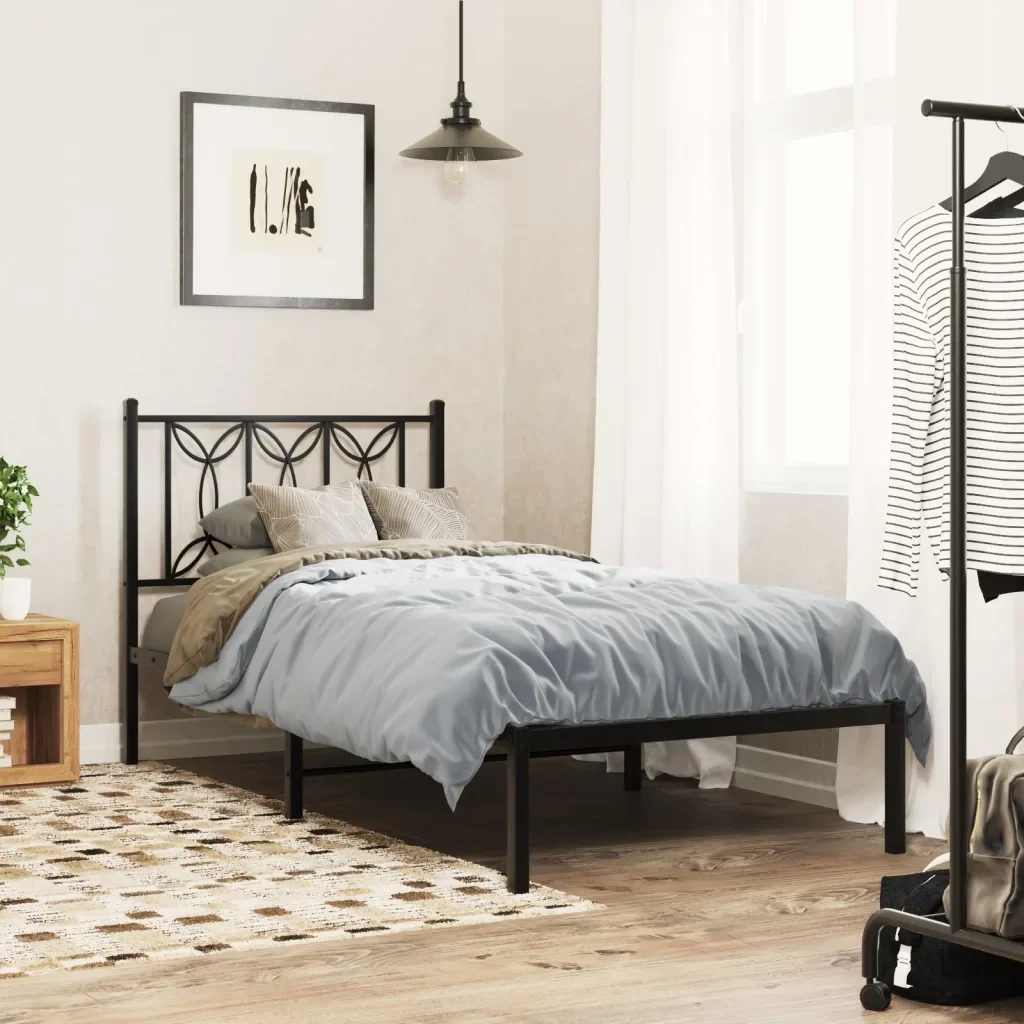 Letto singolo | Letto per adulti | Giroletto con Testiera in Metallo Nero 90x200 cm - Image 2