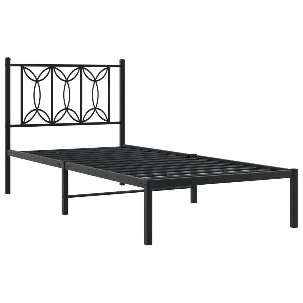 Letto singolo | Letto per adulti | Giroletto con Testiera in Metallo Nero 90x200 cm - Image 4