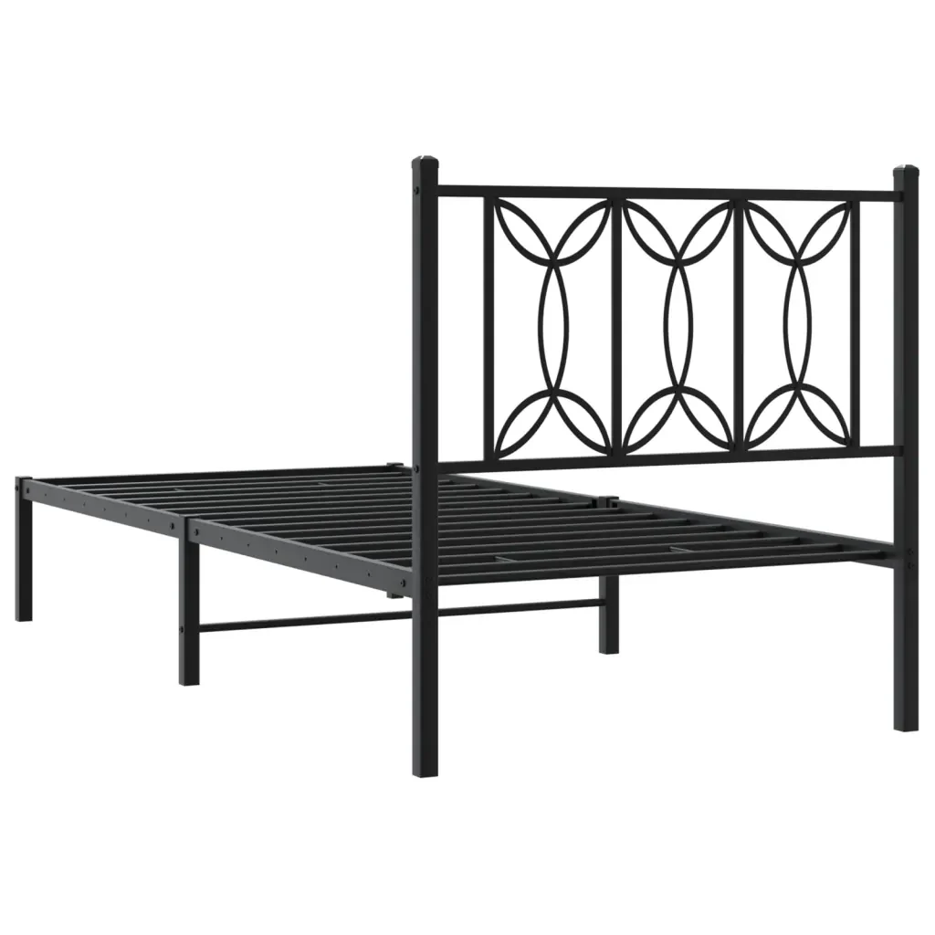 Letto singolo | Letto per adulti | Giroletto con Testiera in Metallo Nero 90x200 cm - Image 6