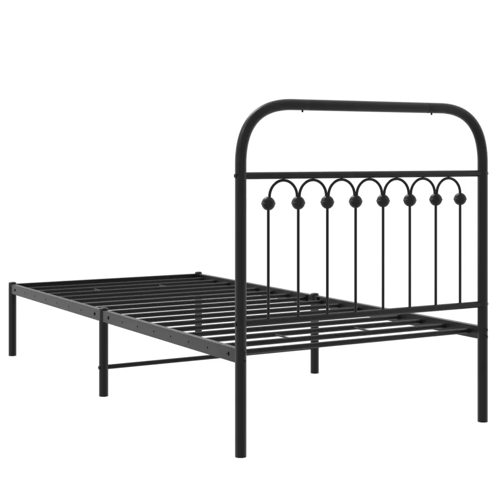 Letto singolo | Letto per adulti | Giroletto con Testiera in Metallo Nero 90x200 cm - Image 6