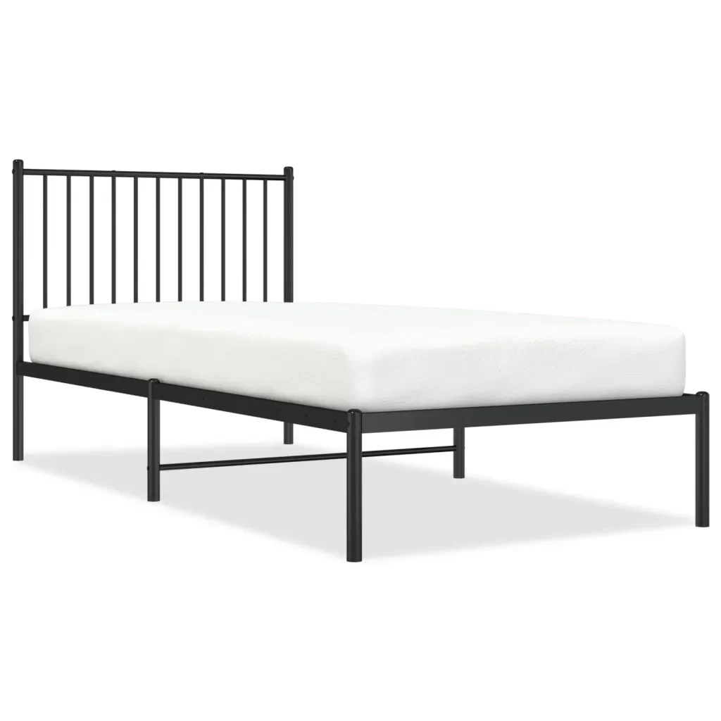 Letto singolo | Letto per adulti | Giroletto con Testiera in Metallo Nero 90x200 cm