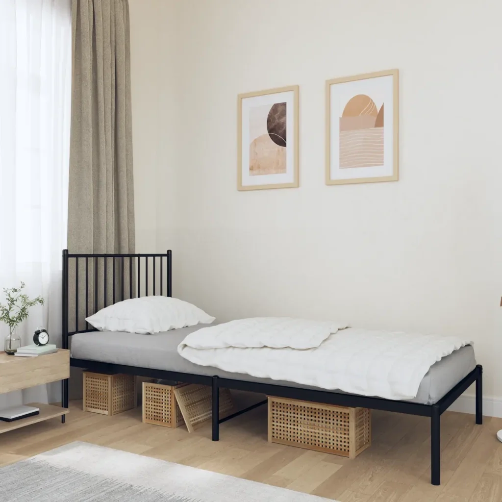 Letto singolo | Letto per adulti | Giroletto con Testiera in Metallo Nero 90x200 cm - Image 2