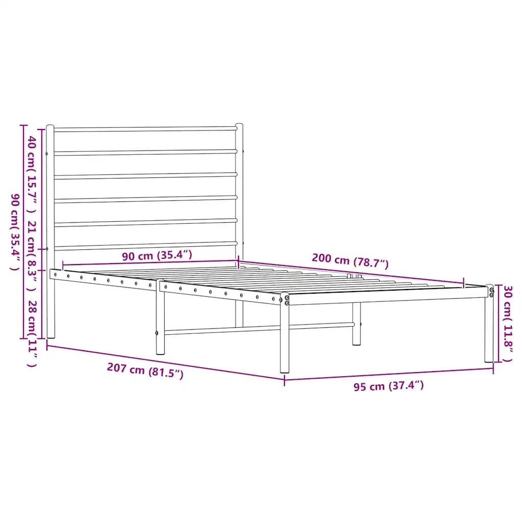 Letto singolo | Letto per adulti | Giroletto con Testiera in Metallo Nero 90x200 cm - Image 10