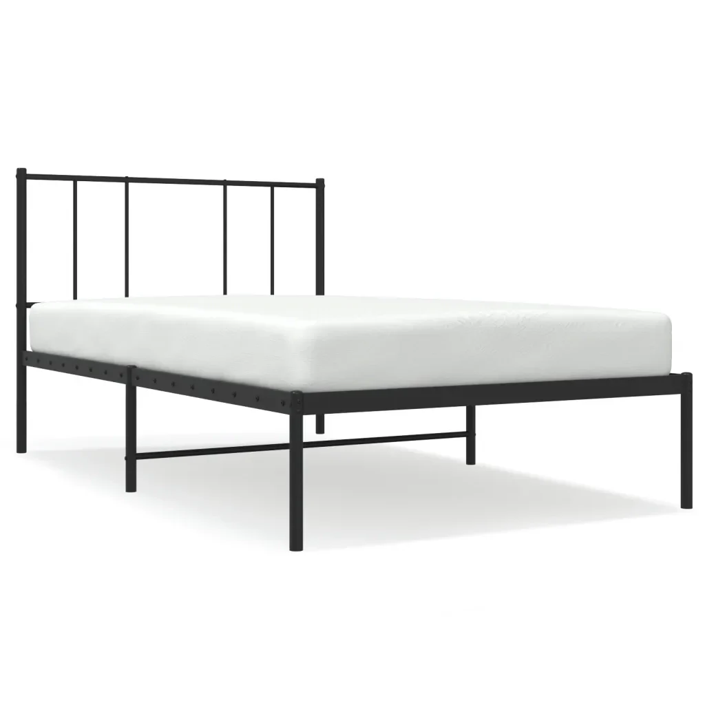 Letto singolo | Letto per adulti | Giroletto con Testiera in Metallo Nero 90x200 cm