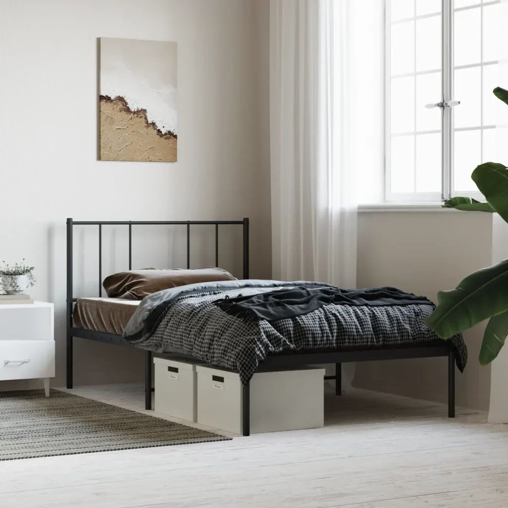 Letto singolo | Letto per adulti | Giroletto con Testiera in Metallo Nero 90x200 cm - Image 2