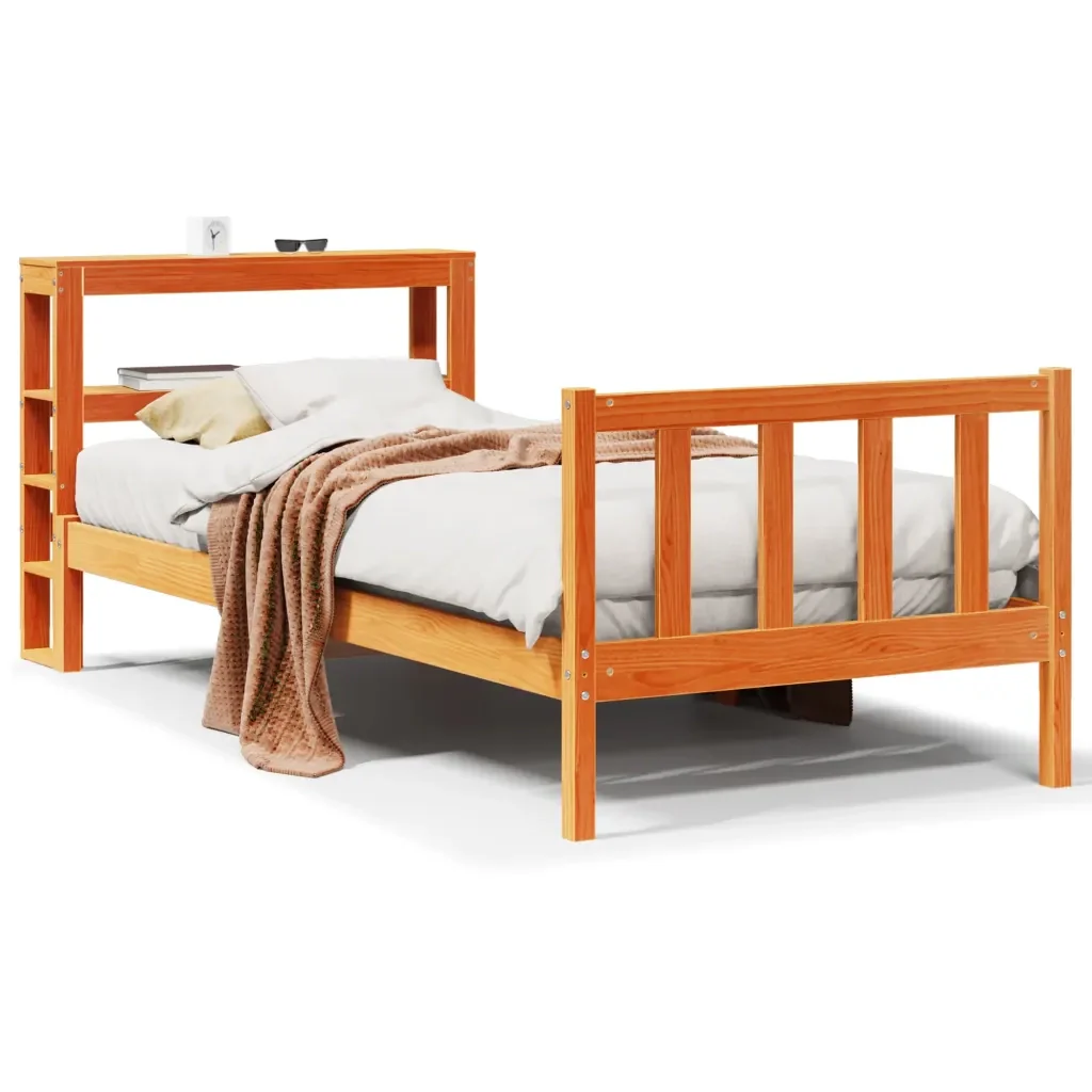 Letto singolo | Letto per adulti | Giroletto con Testiera Marrone Cera 100x200 cm Massello Pino