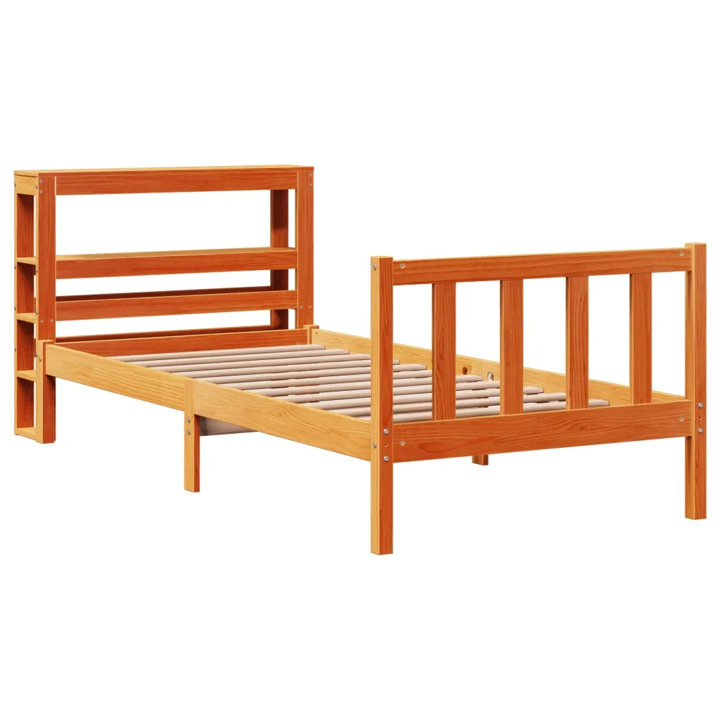 Letto singolo | Letto per adulti | Giroletto con Testiera Marrone Cera 100x200 cm Massello Pino - Image 3