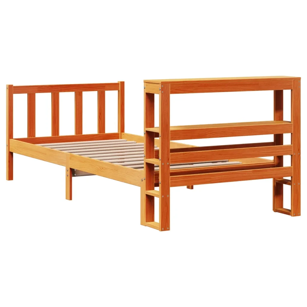 Letto singolo | Letto per adulti | Giroletto con Testiera Marrone Cera 100x200 cm Massello Pino - Image 6
