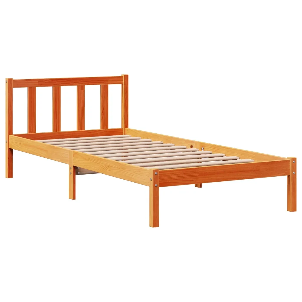 Letto singolo | Letto per adulti | Giroletto con Testiera Marrone Cera 100x200 cm Massello Pino - Image 8
