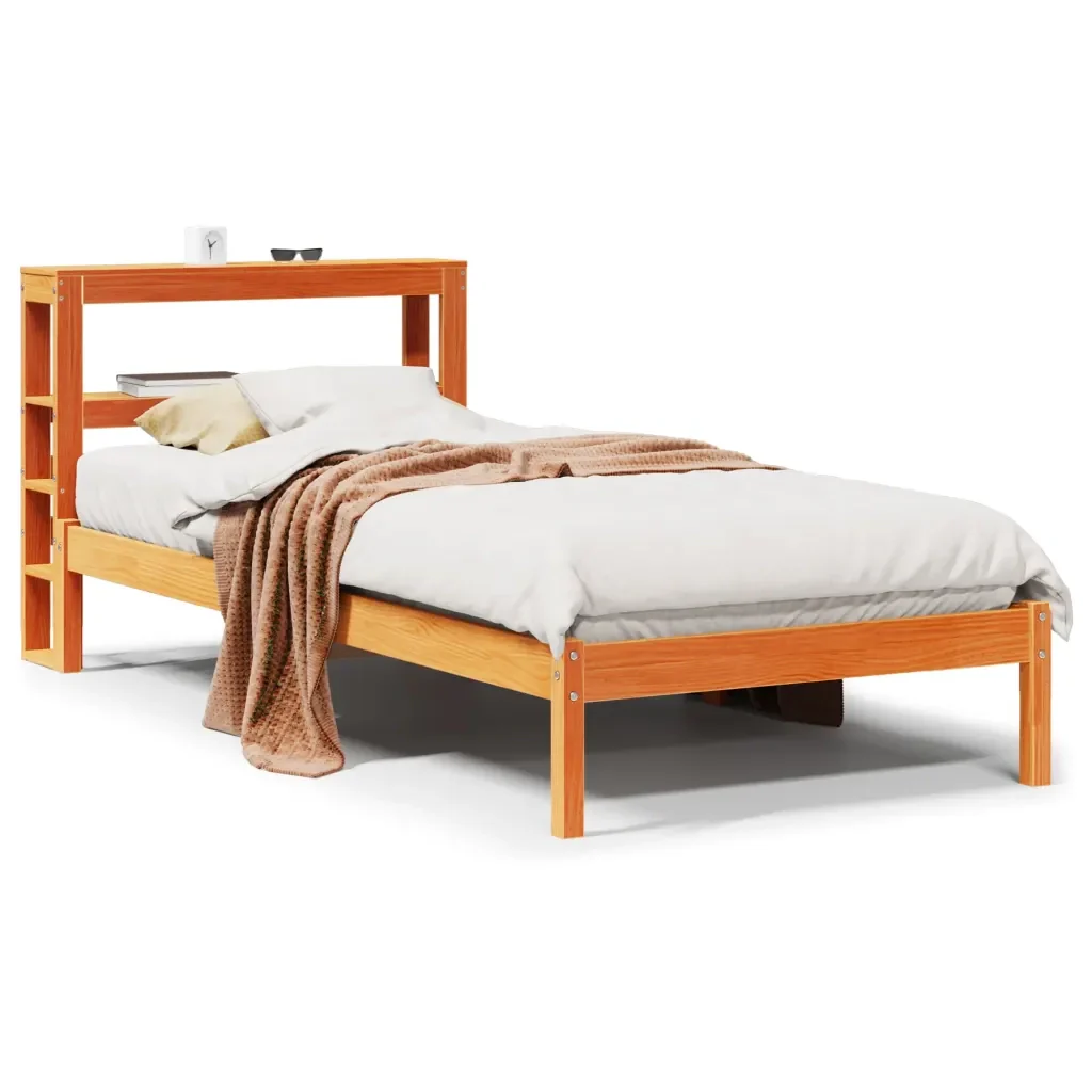Letto singolo | Letto per adulti | Giroletto con Testiera Marrone Cera 100x200 cm Massello Pino
