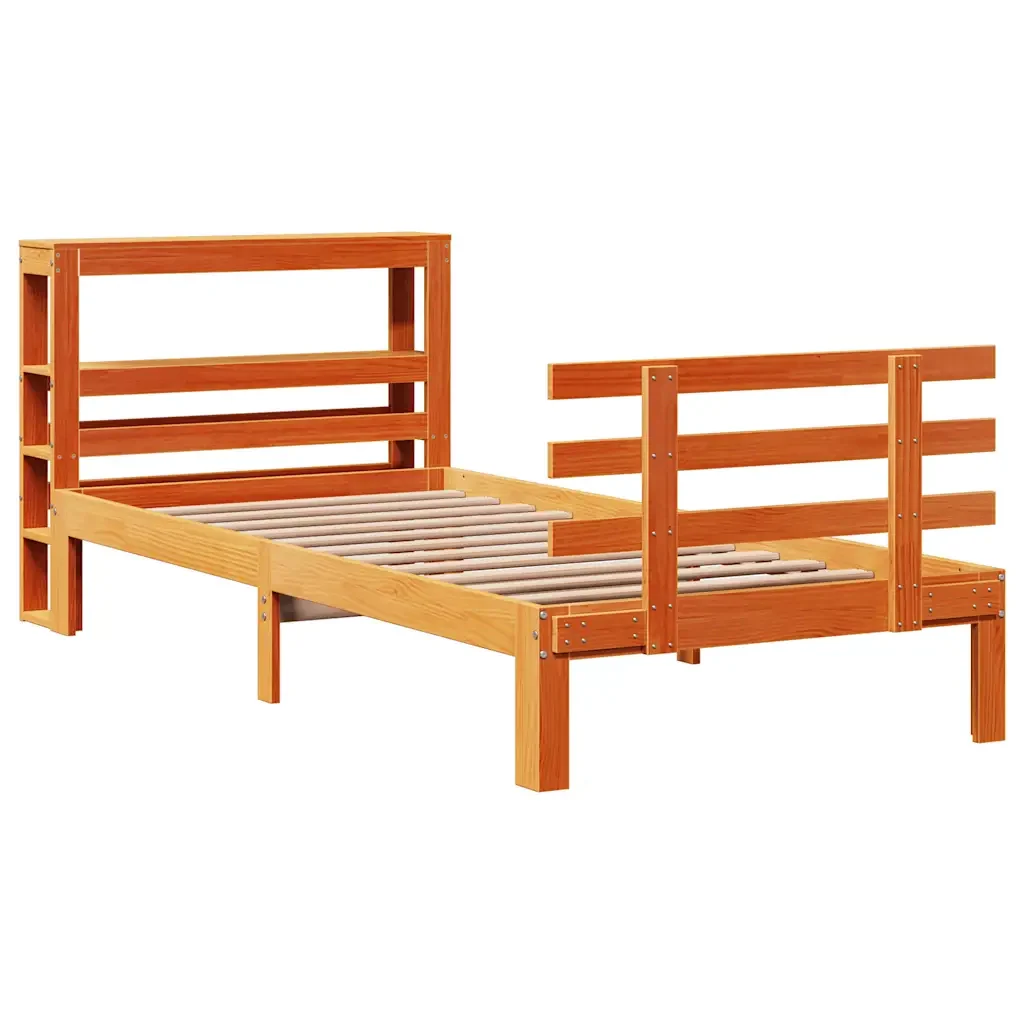 Letto singolo | Letto per adulti | Giroletto con Testiera Marrone Cera 100x200 cm Massello Pino - Image 4