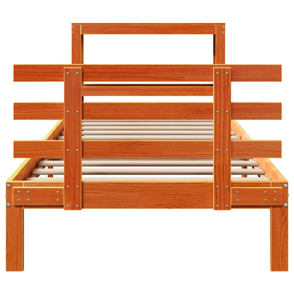 Letto singolo | Letto per adulti | Giroletto con Testiera Marrone Cera 100x200 cm Massello Pino - Image 5