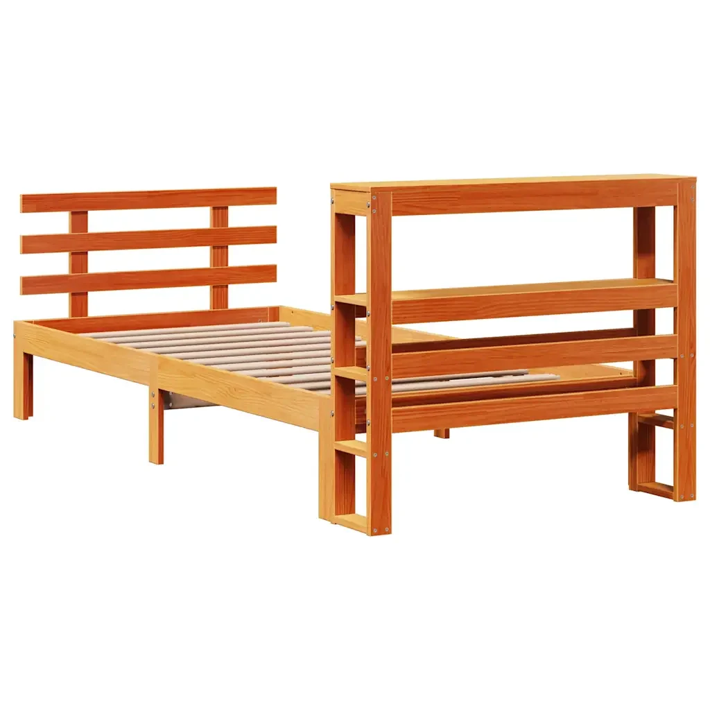 Letto singolo | Letto per adulti | Giroletto con Testiera Marrone Cera 100x200 cm Massello Pino - Image 8