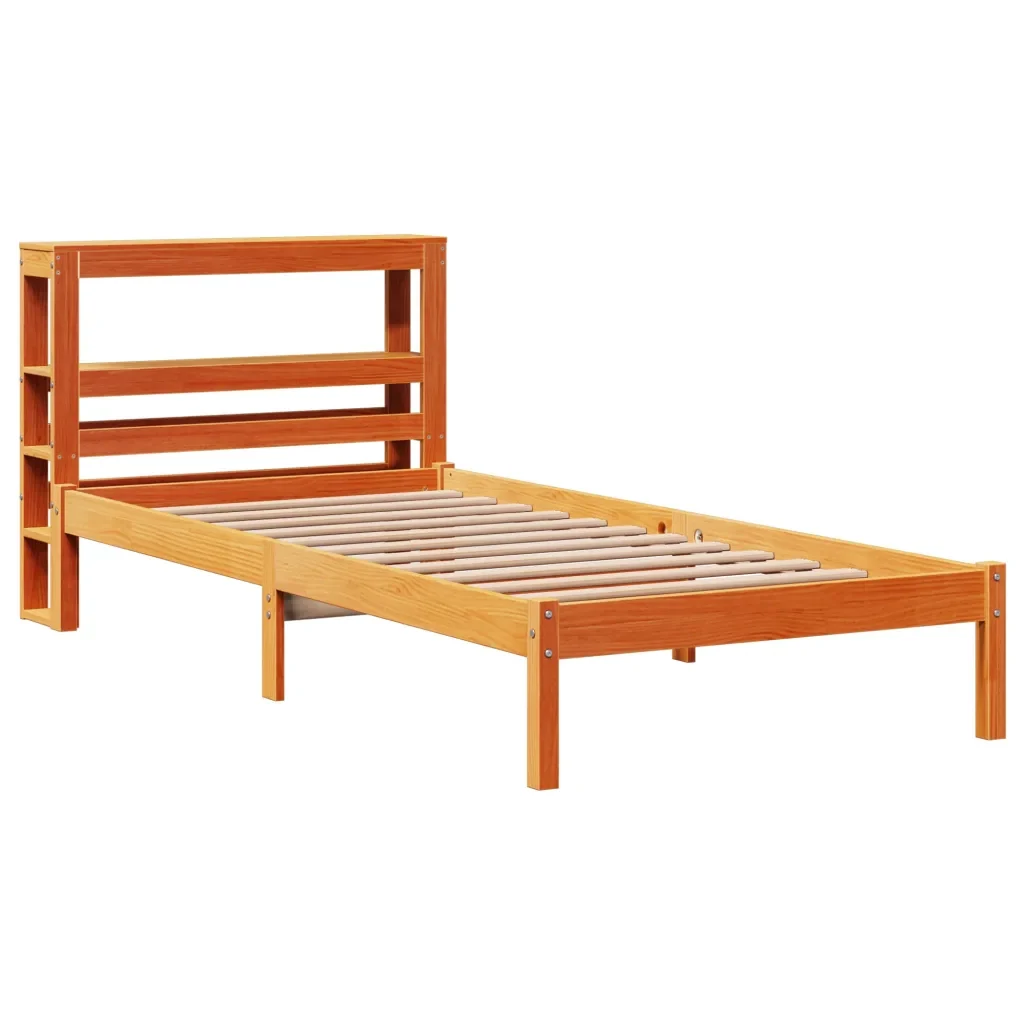 Letto singolo | Letto per adulti | Giroletto con Testiera Marrone Cera 100x200 cm Massello Pino - Image 3