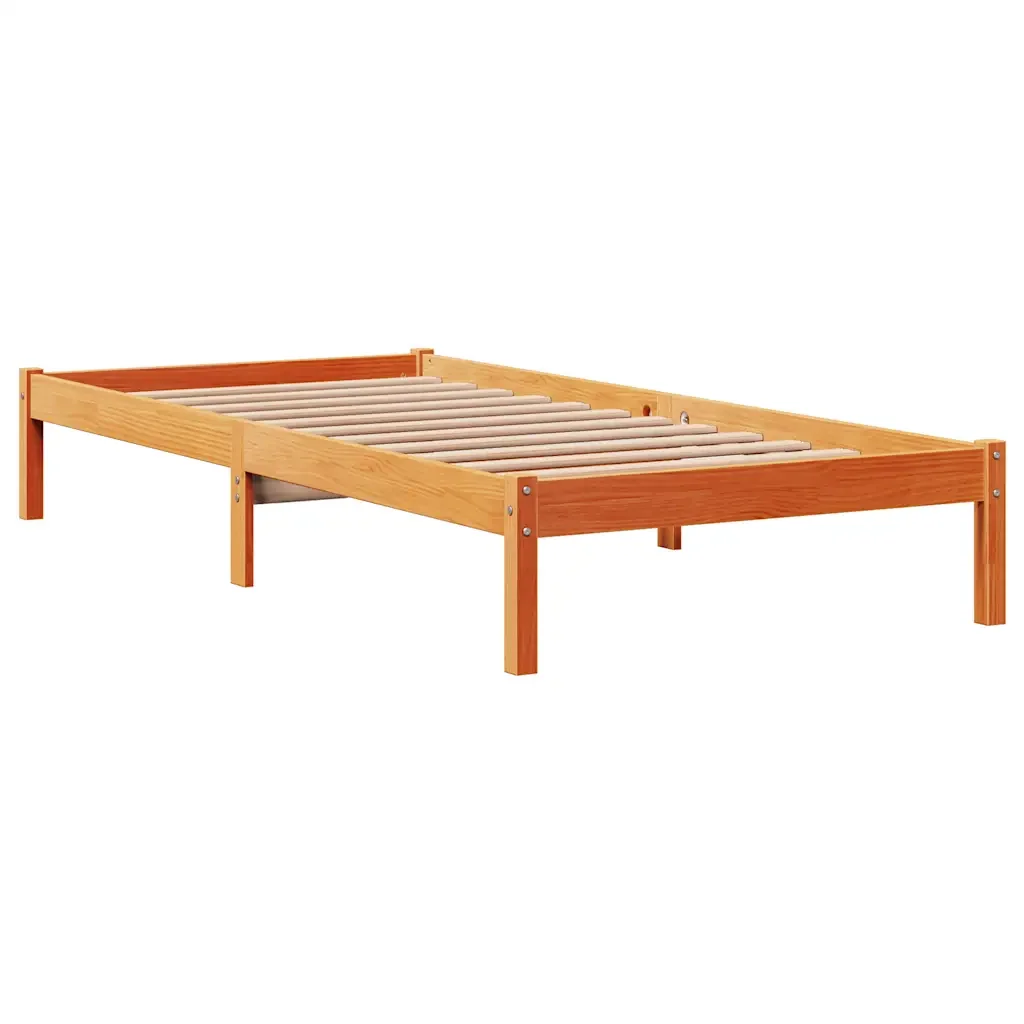 Letto singolo | Letto per adulti | Giroletto con Testiera Marrone Cera 100x200 cm Massello Pino - Image 6