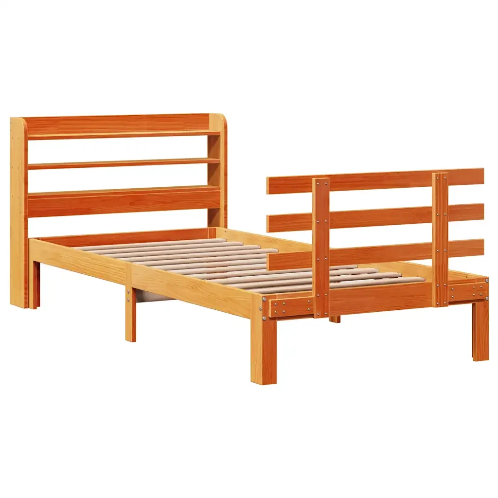 Letto singolo | Letto per adulti | Giroletto con Testiera Marrone Cera 100x200 cm Massello Pino - Image 4