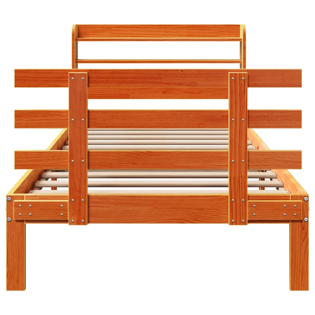 Letto singolo | Letto per adulti | Giroletto con Testiera Marrone Cera 100x200 cm Massello Pino - Image 5