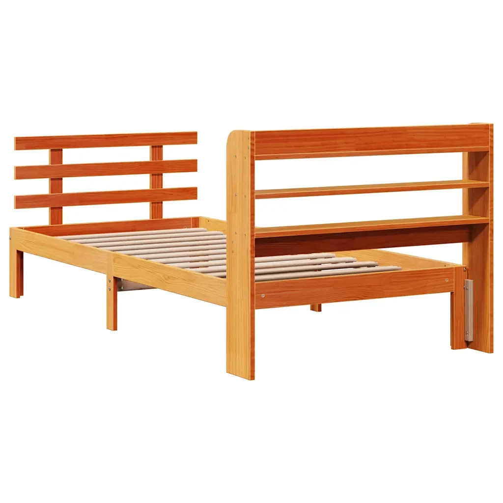 Letto singolo | Letto per adulti | Giroletto con Testiera Marrone Cera 100x200 cm Massello Pino - Image 8