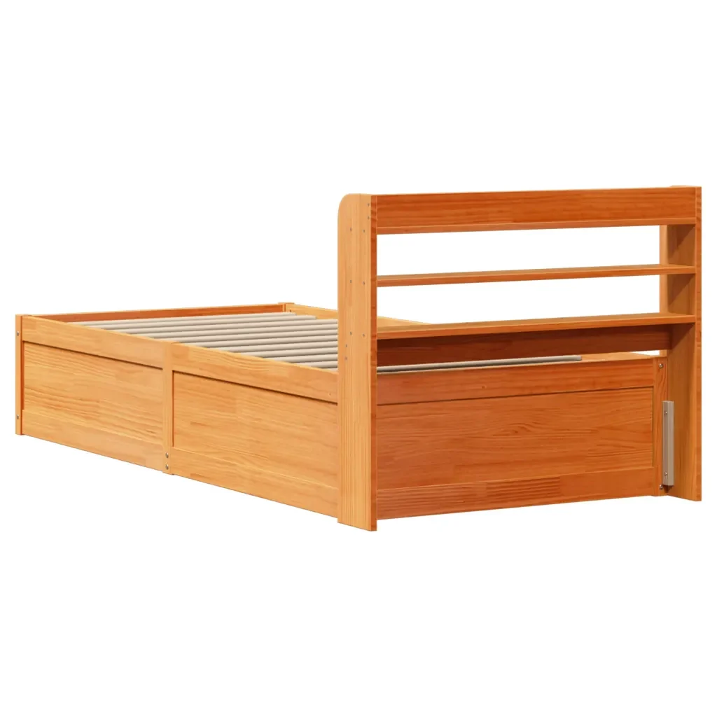 Letto singolo | Letto per adulti | Giroletto con Testiera Marrone Cera 100x200 cm Massello Pino - Image 8
