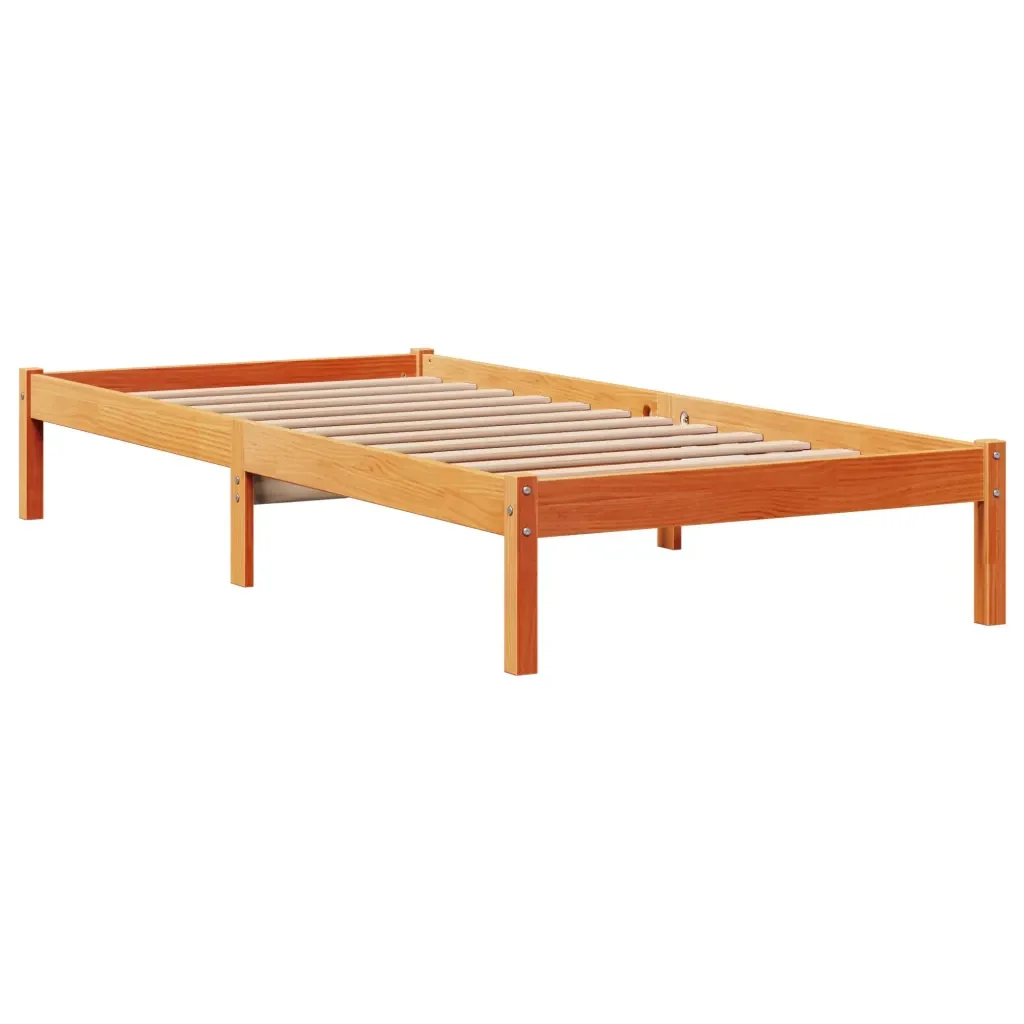 Letto singolo | Letto per adulti | Giroletto con Testiera Marrone Cera 100x200 cm Massello Pino - Image 8