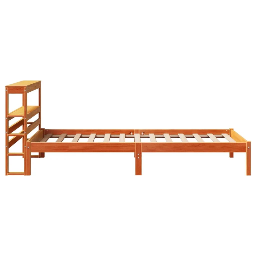 Letto singolo | Letto per adulti | Giroletto con Testiera Marrone Cera 75x190 cm Massello Pino - Image 5